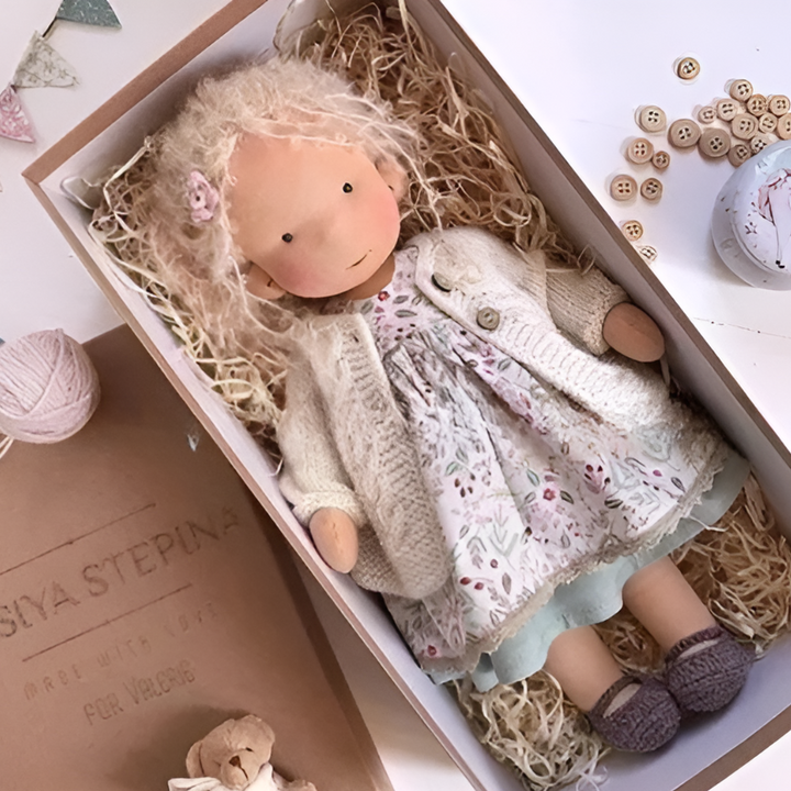 Gentle Waldorf doll, an organic cotton imaginative toy for toddlers & comfort.