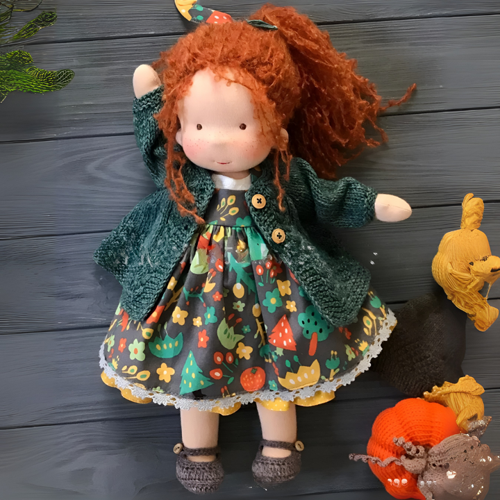 Soft children's Waldorf doll, organic cotton cloth, a comforting baby toy.