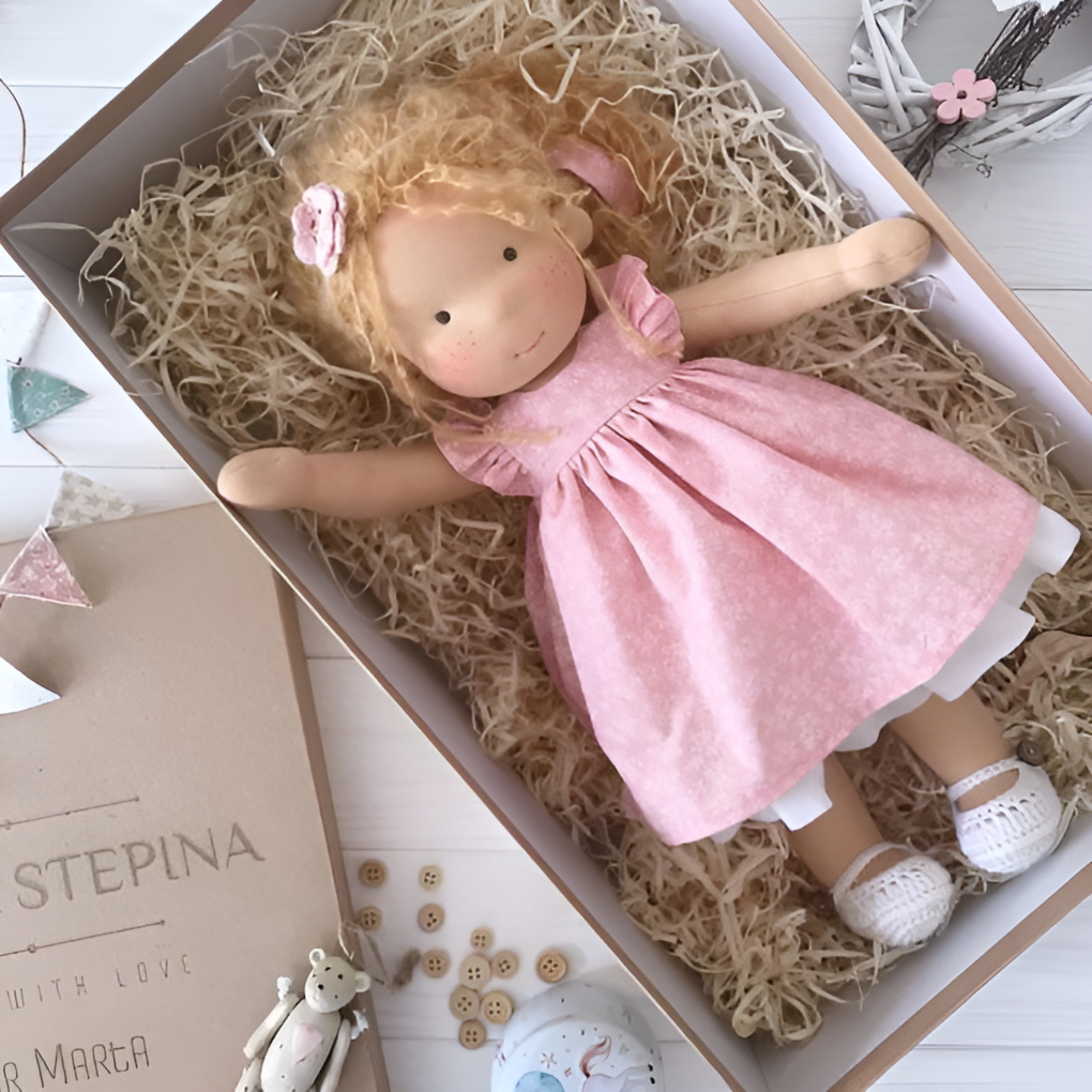 Children's Waldorf cloth doll, organic cotton, a gentle baby doll and imaginative toy.