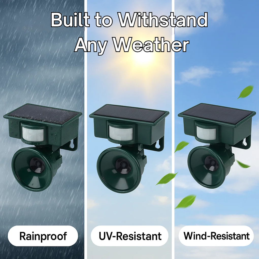 Humane & eco-friendly solar bird repeller. Motion sensor activated wildlife control for yard.