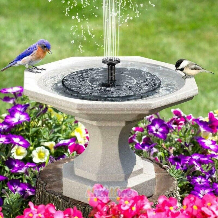 Outdoor living solar fountain pump for bird bath, adds a tranquil water feature to your patio