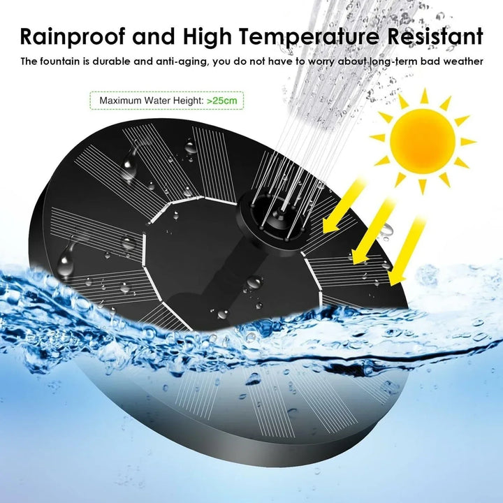 Garden decor solar-powered fountain pump, ideal for bird baths and outdoor ponds