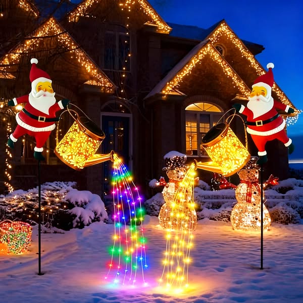 Festive solar Santa kettle garden lights, weatherproof and ideal for Christmas holiday landscaping