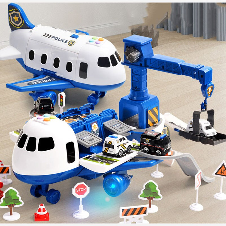 Spielset mit großem buntem Flugzeug, Mini-Baufahrzeugen und Zubehör, ideal für Kinder von 3 bis 6 Jahren, fördert Kreativität