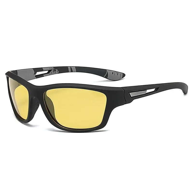 "Sportliche Sonnenbrille mit polarisierten Linsen und UV400 Schutz, ideal für Sport und Freizeit. Kunststoffrahmen in klassis