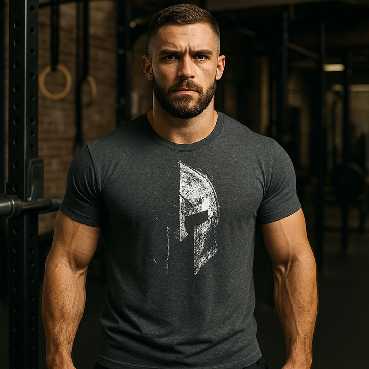 "Sportliches Herren Fitness T-Shirt, atmungsaktiv, körpernah, in Grau, perfektes Training-Top für maximale Bewegungsfreiheit.
