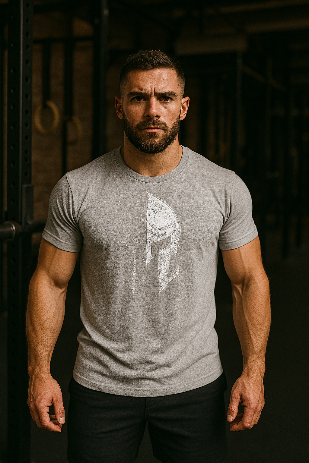 "Sportliches Herren Fitness T-Shirt, atmungsaktiv, körpernah, in Grau, perfektes Training-Top für maximale Bewegungsfreiheit.