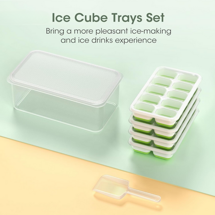 Flexible silicone ice cube molds & bin for easy ice removal, a must-have for kitchen essentials.