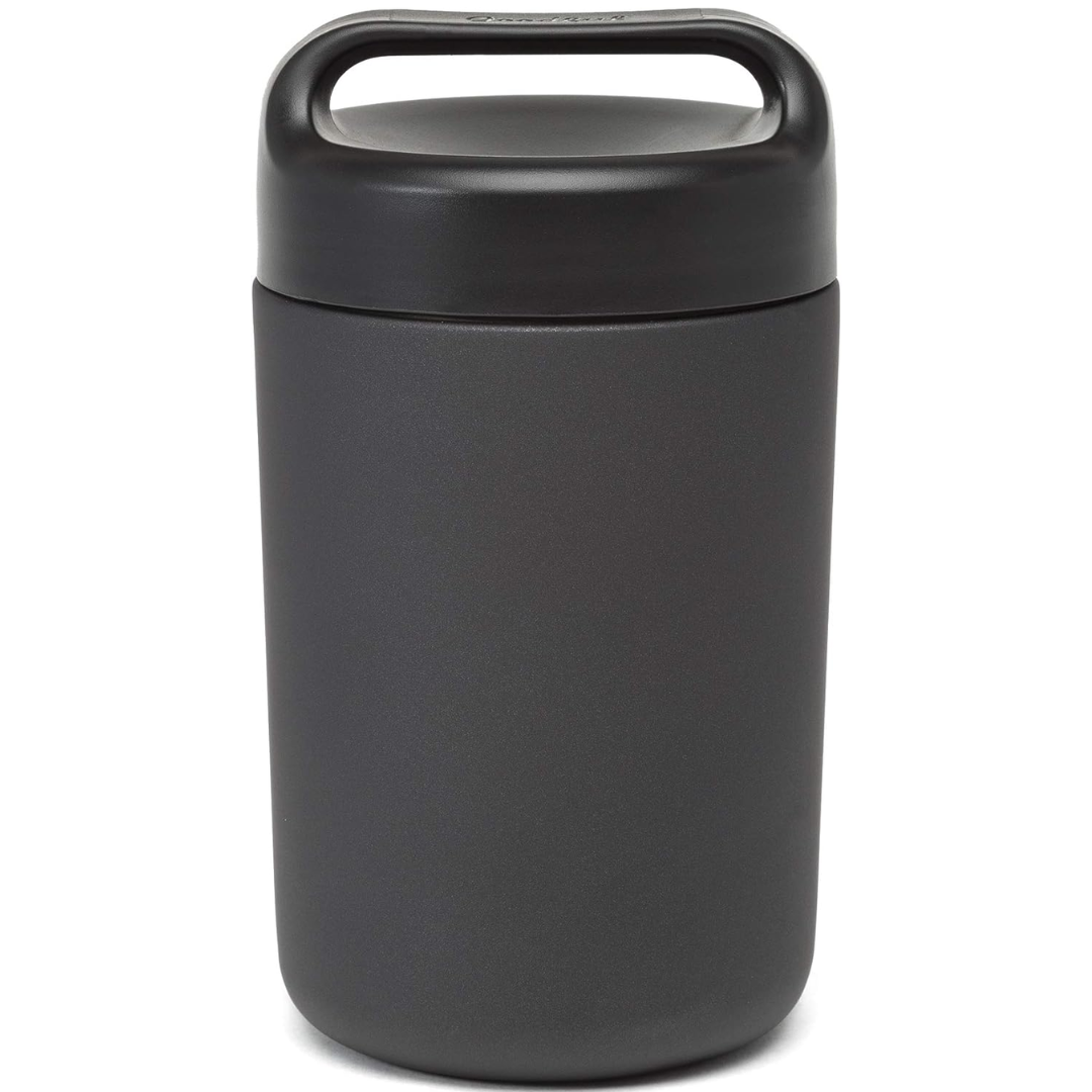 Portable stainless steel food warmer container with handle, ideal for hot meals on-the-go.