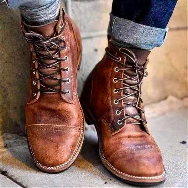 "Stilvolle Herren Retro Lederstiefel mit Schnürung, bequem für Herbst und Winter, ideal für jeden Anlass"