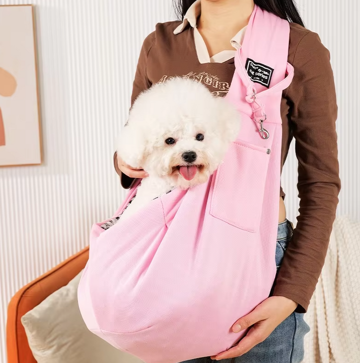 "Stilvolle Hunde-Tragetasche für kleine Haustiere in Grau, ergonomische Schultertasche mit gepolsterten Trägern"