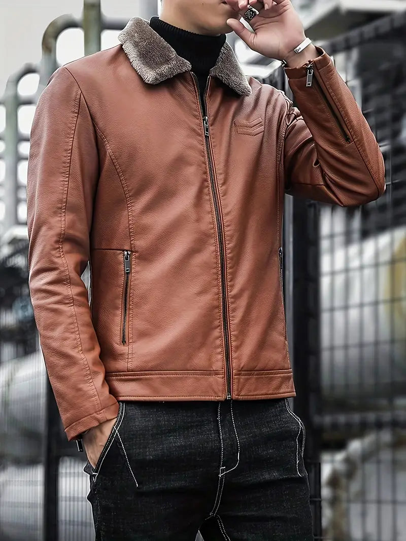 Stilvolle, warme Herren Lederjacke in Schwarz mit robustem Design, perfekt für Herbst und Winter. Elegante, zeitlose Optik.