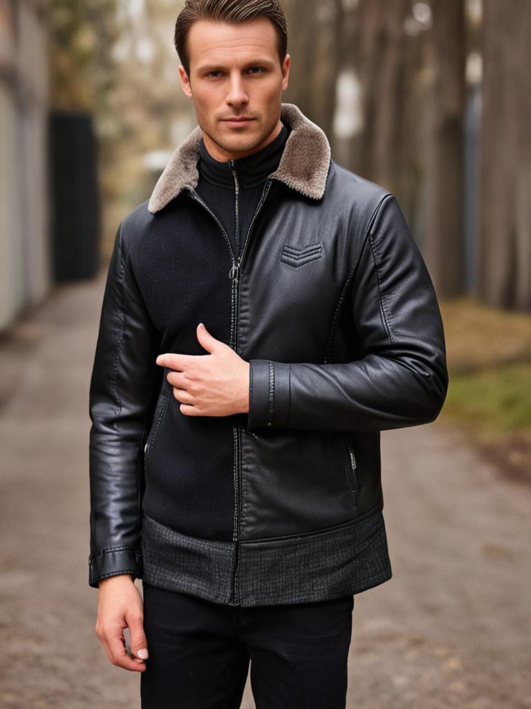 Stilvolle, warme Herren Lederjacke in Schwarz mit robustem Design, perfekt für Herbst und Winter. Elegante, zeitlose Optik.