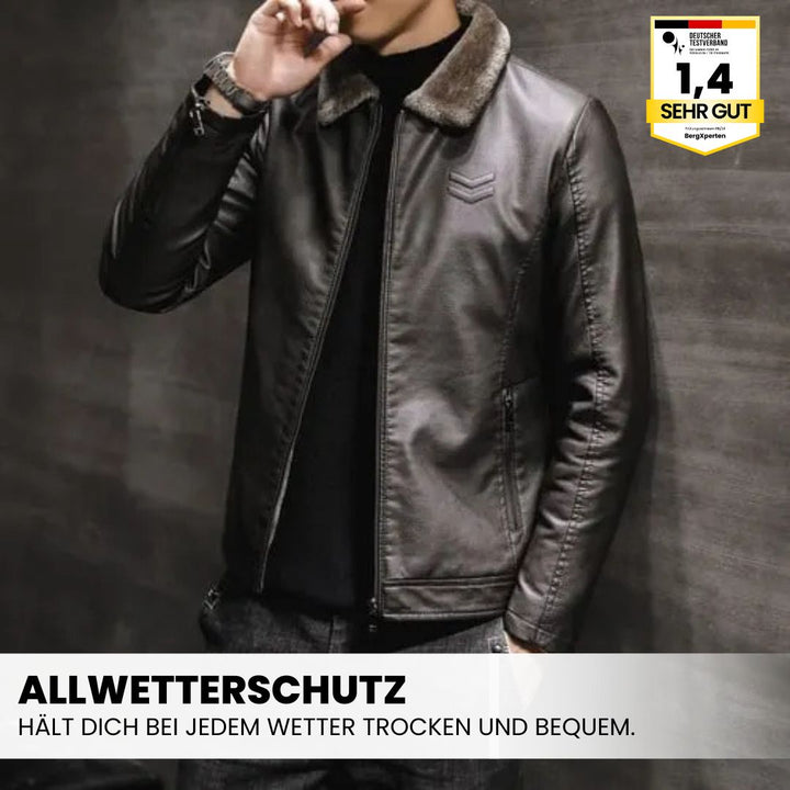 Stilvolle, warme Herren Lederjacke in Schwarz mit robustem Design, perfekt für Herbst und Winter. Elegante, zeitlose Optik.
