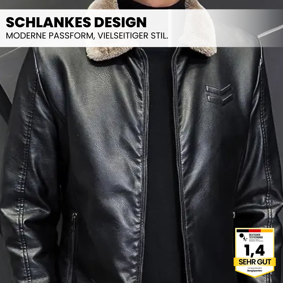 Stilvolle, warme Herren Lederjacke in Schwarz mit robustem Design, perfekt für Herbst und Winter. Elegante, zeitlose Optik.