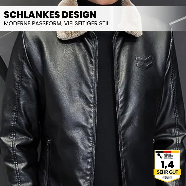 Stilvolle, warme Herren Lederjacke in Schwarz mit robustem Design, perfekt für Herbst und Winter. Elegante, zeitlose Optik.