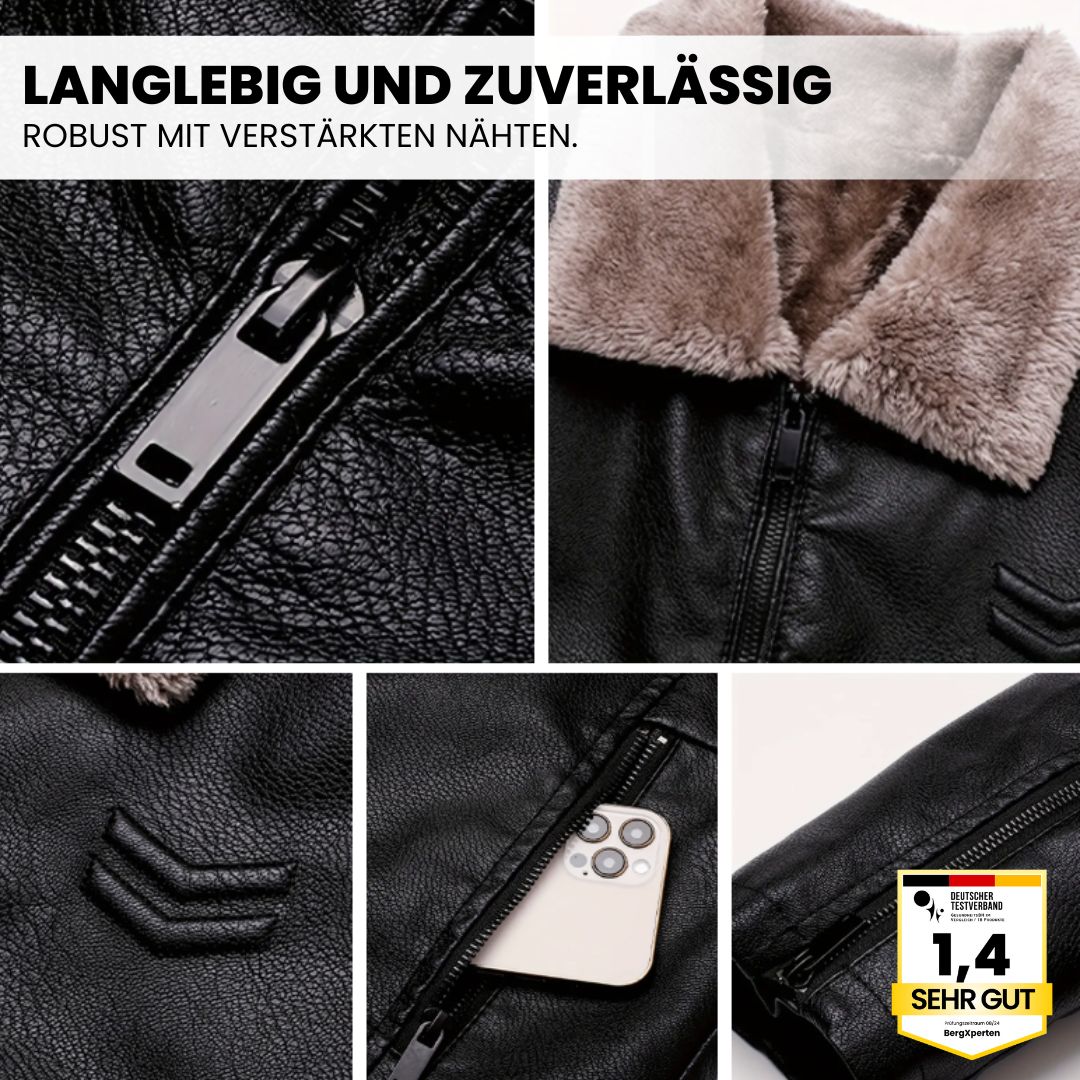 Stilvolle, warme Herren Lederjacke in Schwarz mit robustem Design, perfekt für Herbst und Winter. Elegante, zeitlose Optik.