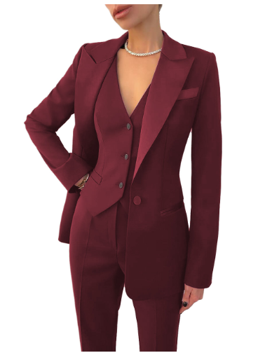 Stilvoller Damen 3-Teiler Hosenanzug in Grau, bestehend aus Blazer, Hose & Weste; perfekt für den Business-Look.
