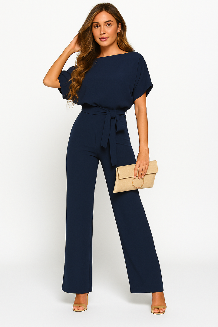 Stilvoller Damen-Jumpsuit mit Krawatten-Gürtel, fließendem Stoff, schmeichelhafter Passform, ideal für alle Anlässe.