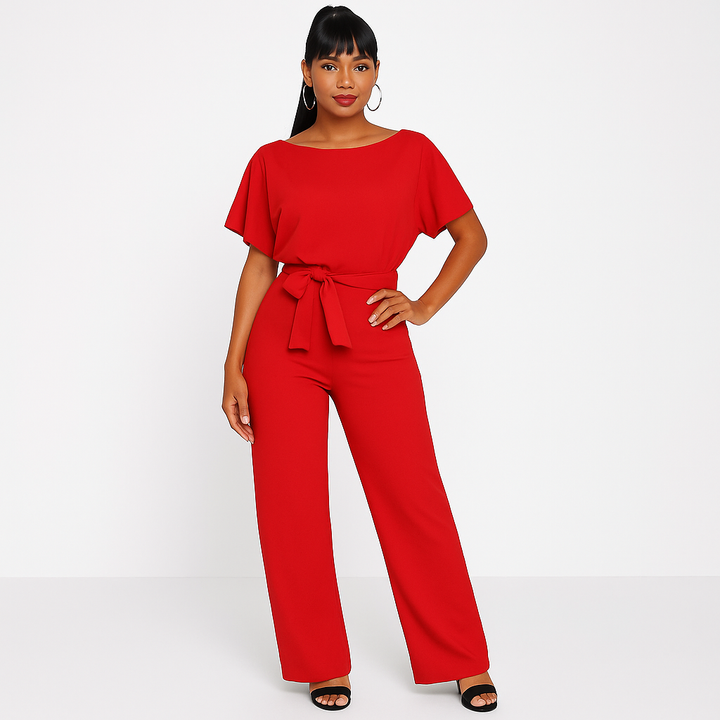 Stilvoller Damen-Jumpsuit mit Krawatten-Gürtel, fließendem Stoff, schmeichelhafter Passform, ideal für alle Anlässe.
