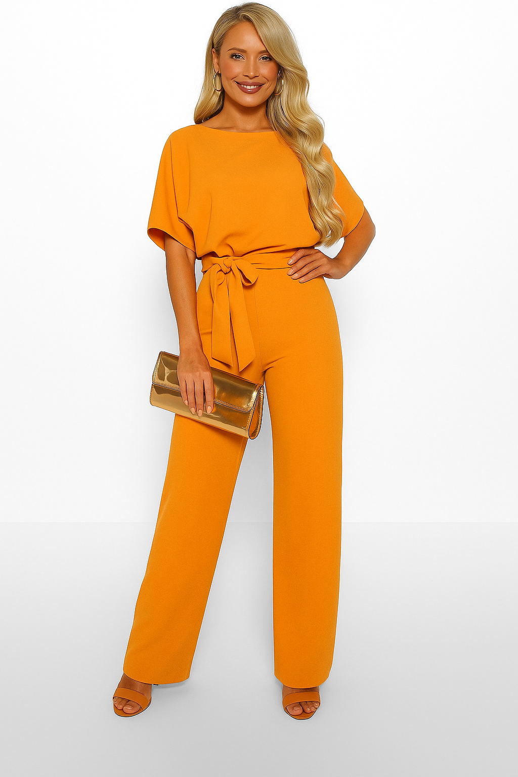 Stilvoller Damen-Jumpsuit mit Krawatten-Gürtel, fließendem Stoff, schmeichelhafter Passform, ideal für alle Anlässe.