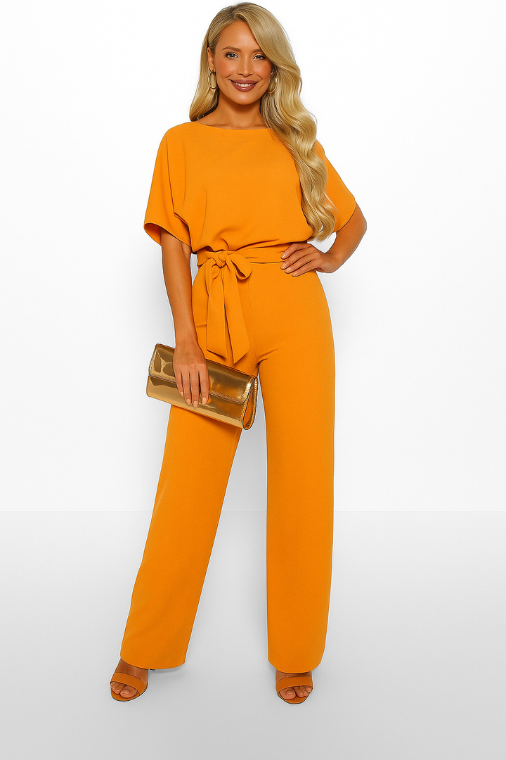 Stilvoller Damen-Jumpsuit mit Krawatten-Gürtel, fließendem Stoff, schmeichelhafter Passform, ideal für alle Anlässe.