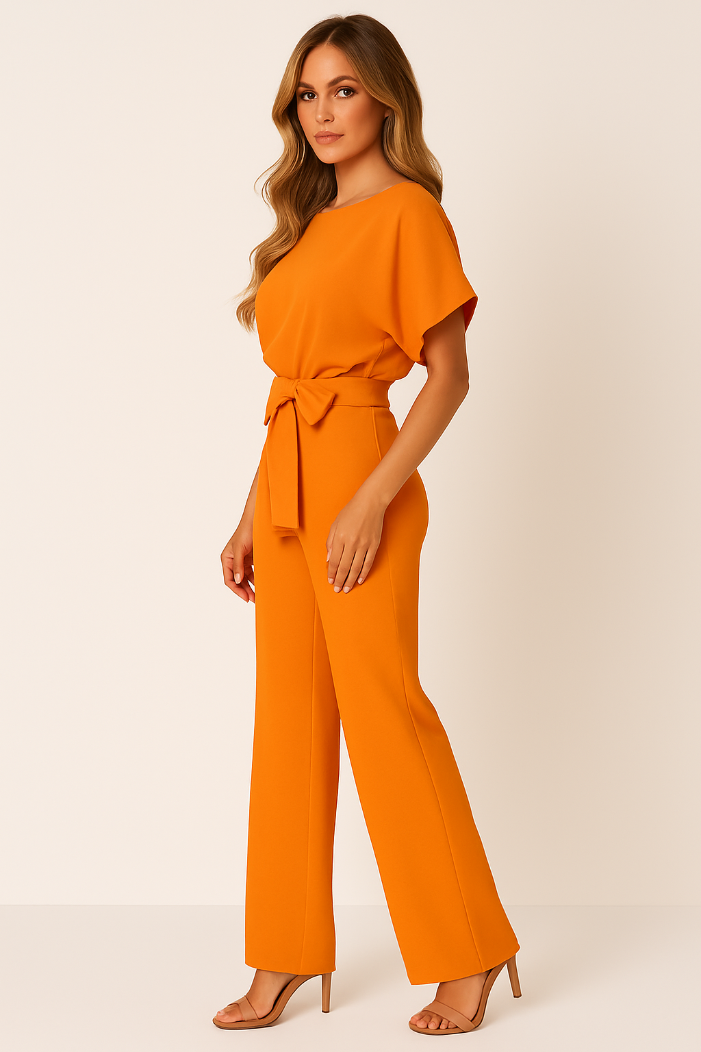 Stilvoller Damen-Jumpsuit mit Krawatten-Gürtel, fließendem Stoff, schmeichelhafter Passform, ideal für alle Anlässe.