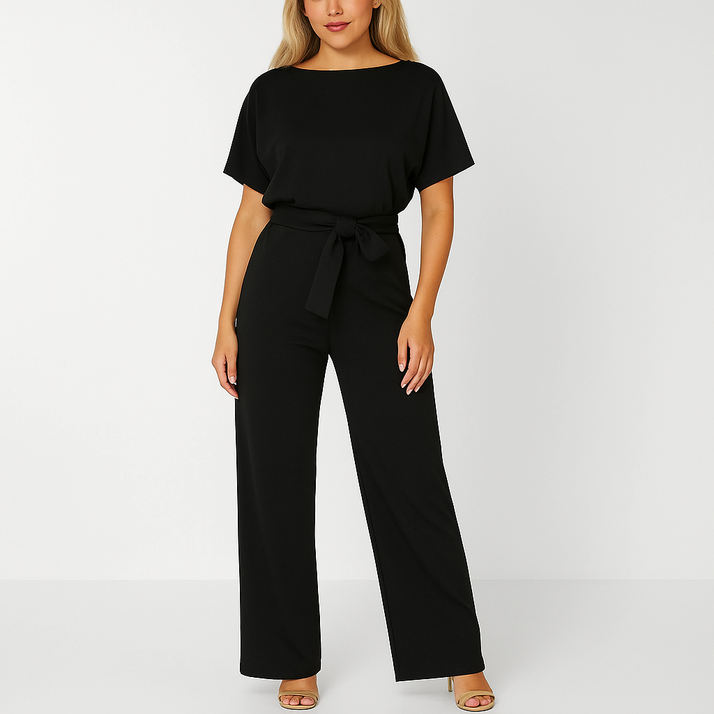 Stilvoller Damen-Jumpsuit mit Krawatten-Gürtel, fließendem Stoff, schmeichelhafter Passform, ideal für alle Anlässe.