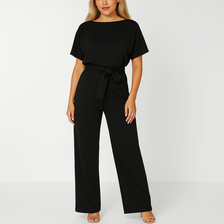 Stilvoller Damen-Jumpsuit mit Krawatten-Gürtel, fließendem Stoff, schmeichelhafter Passform, ideal für alle Anlässe.