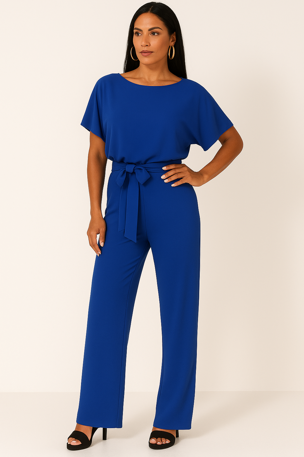Stilvoller Damen-Jumpsuit mit Krawatten-Gürtel, fließendem Stoff, schmeichelhafter Passform, ideal für alle Anlässe.