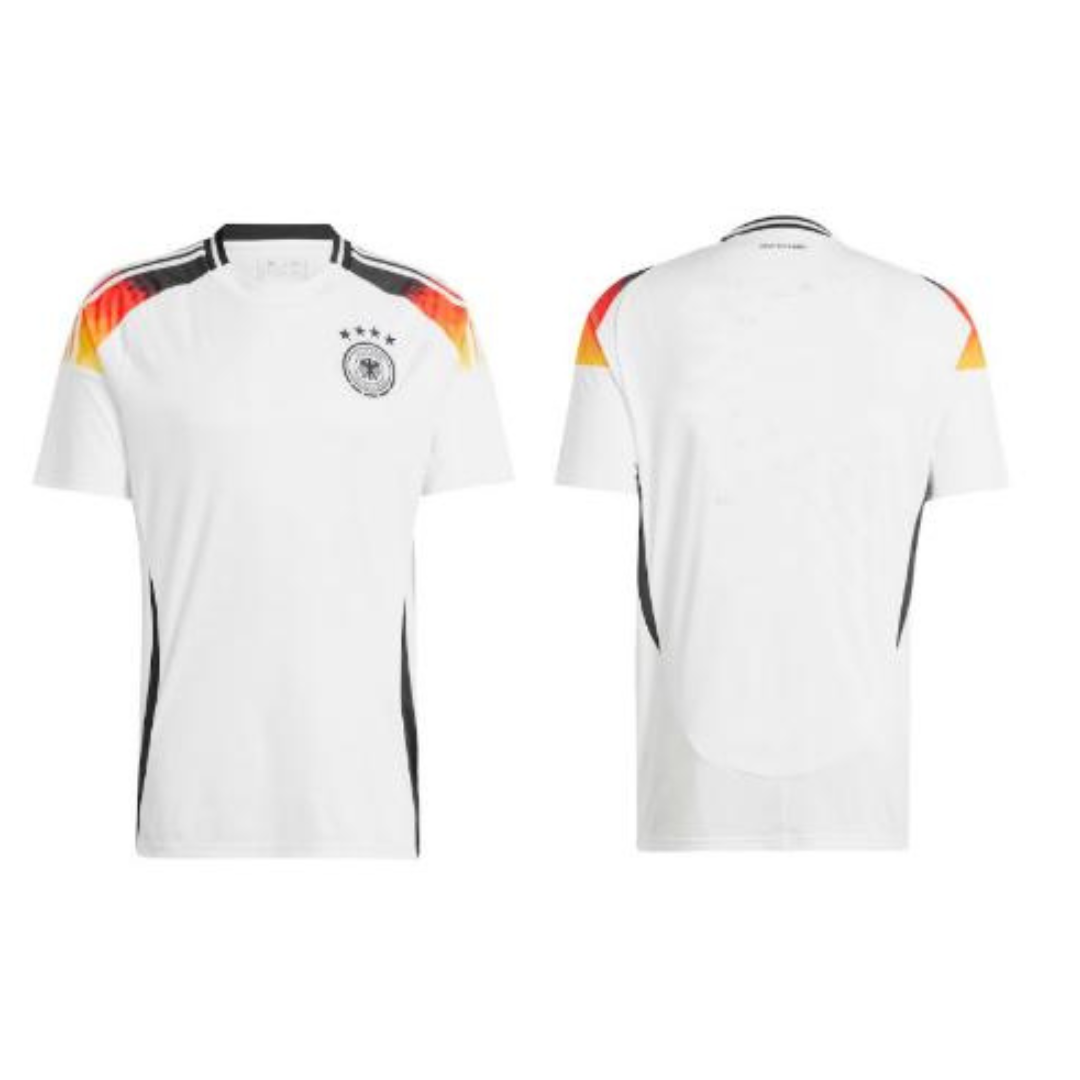 "Stilvolles Herren Fußballtrikot Deutschland Euro 2024, nostalgisches Design, bunter Kragen und Ärmel, atmungsaktives Materia