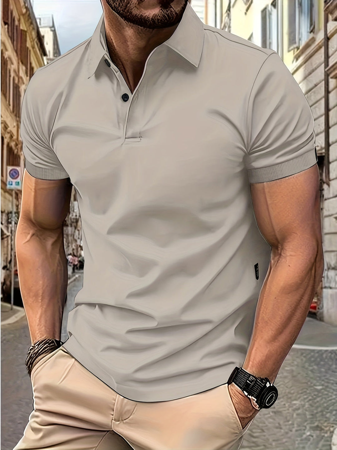 Stilvolles Herren-Kurzarm-Poloshirt mit schmalem Kragen und eleganter Passform, perfekt für Freizeit und Büro.