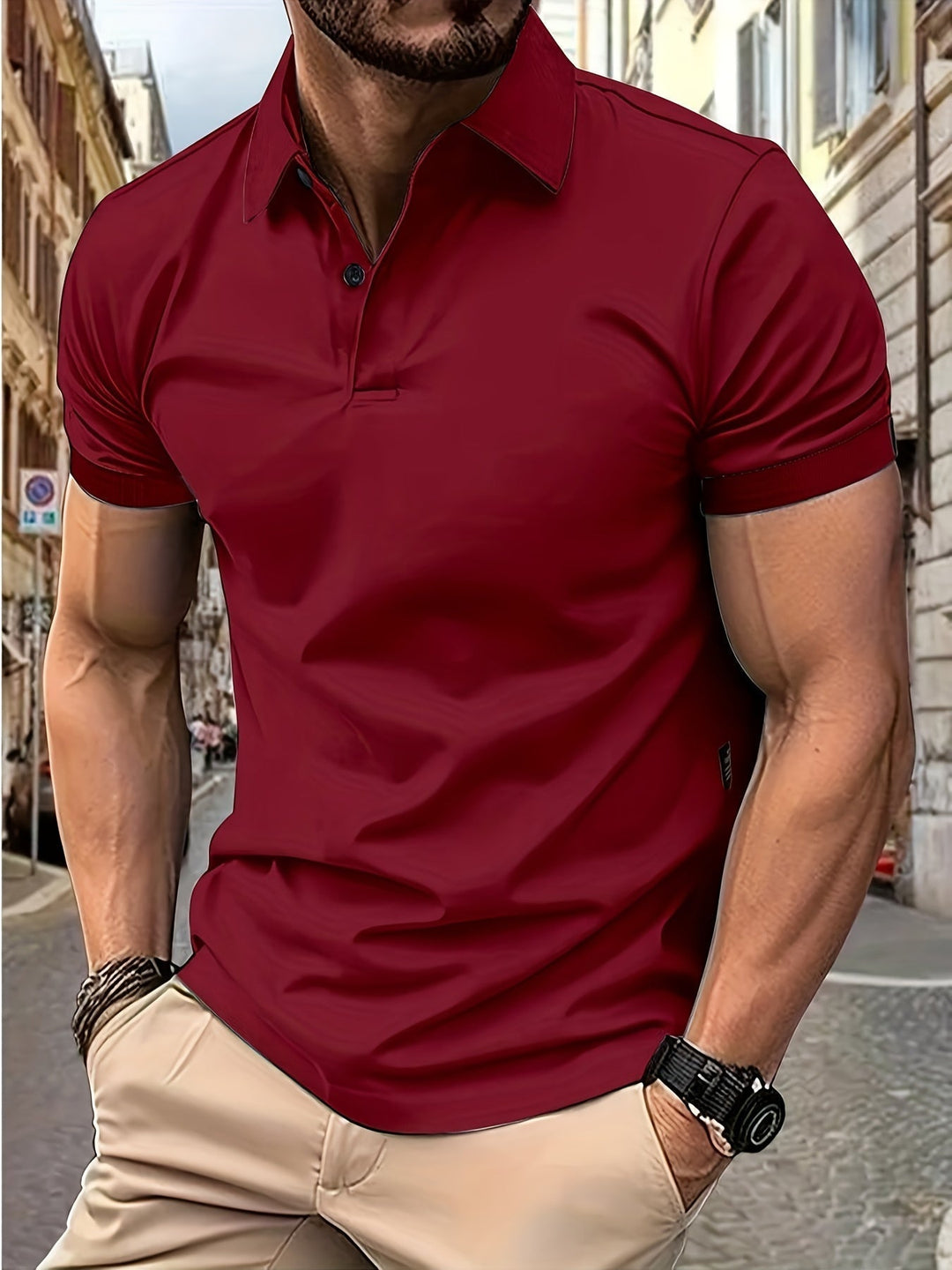 Stilvolles Herren-Kurzarm-Poloshirt mit schmalem Kragen und eleganter Passform, perfekt für Freizeit und Büro.