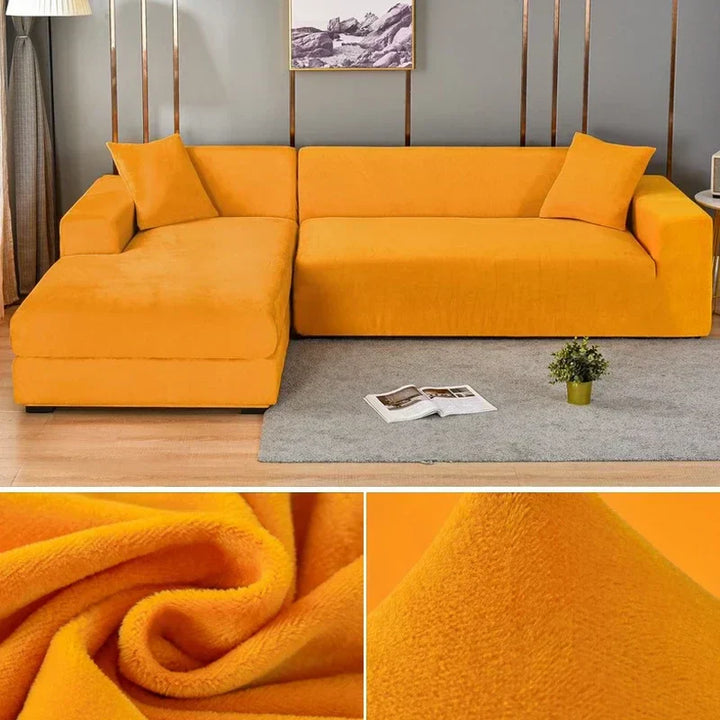 "Stretch-Samt Sofabezug in elegantem Blau, passend für verschiedene Sofas, luxuriöser Schutz für Wohnzimmermöbel."