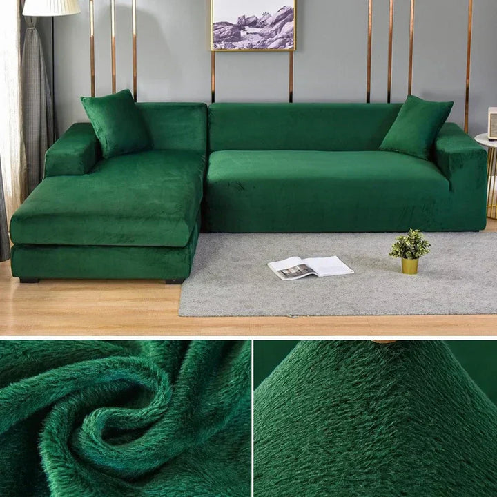 "Stretch-Samt Sofabezug in elegantem Blau, passend für verschiedene Sofas, luxuriöser Schutz für Wohnzimmermöbel."