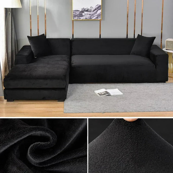 "Stretch-Samt Sofabezug in elegantem Blau, passend für verschiedene Sofas, luxuriöser Schutz für Wohnzimmermöbel."