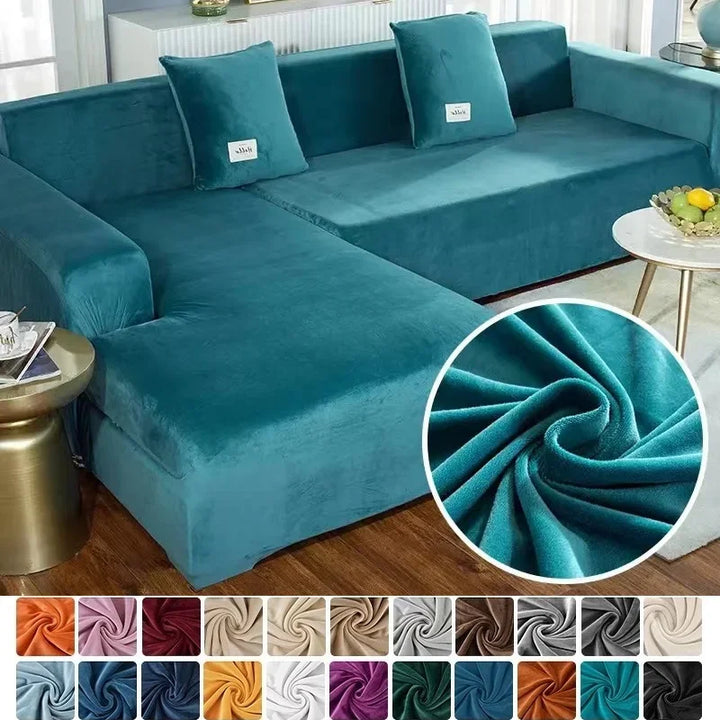 "Stretch-Samt Sofabezug in elegantem Blau, passend für verschiedene Sofas, luxuriöser Schutz für Wohnzimmermöbel."
