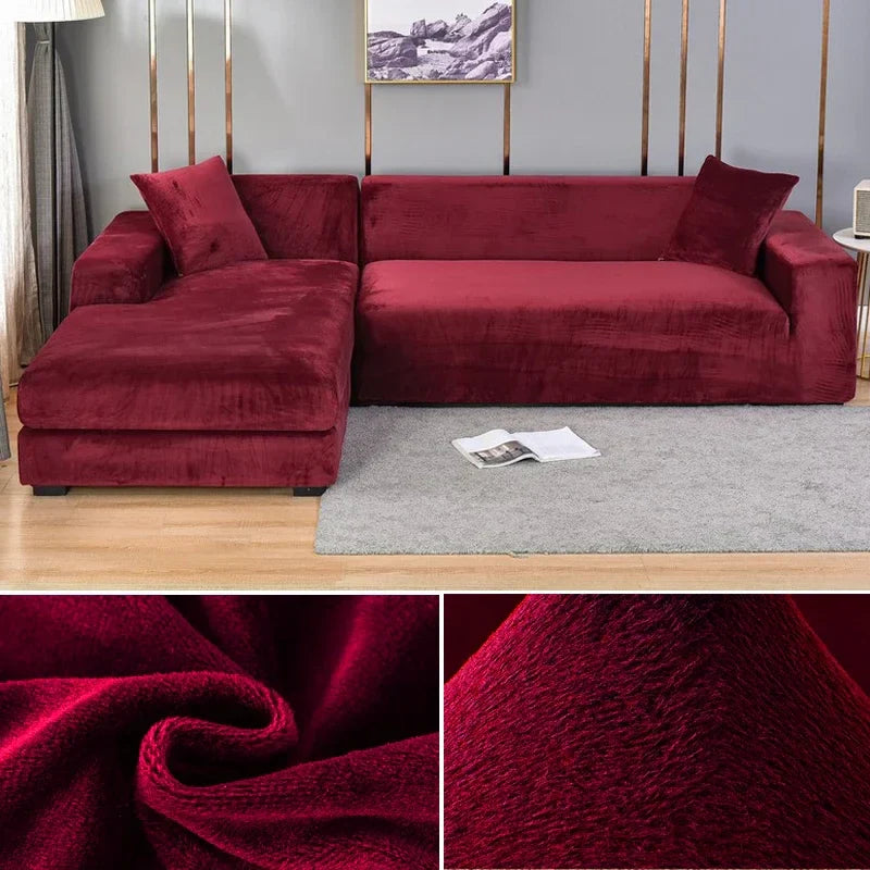 "Stretch-Samt Sofabezug in elegantem Blau, passend für verschiedene Sofas, luxuriöser Schutz für Wohnzimmermöbel."