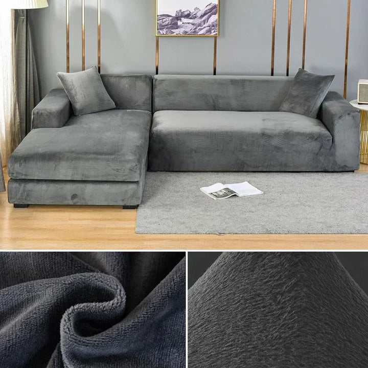 "Stretch-Samt Sofabezug in elegantem Blau, passend für verschiedene Sofas, luxuriöser Schutz für Wohnzimmermöbel."
