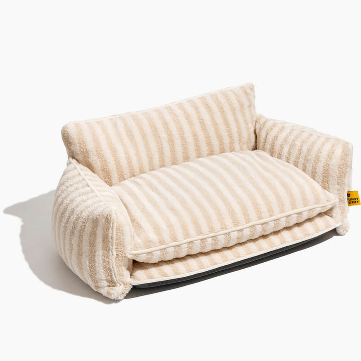Premium quality striped pet bed for cats, soft and supportive design