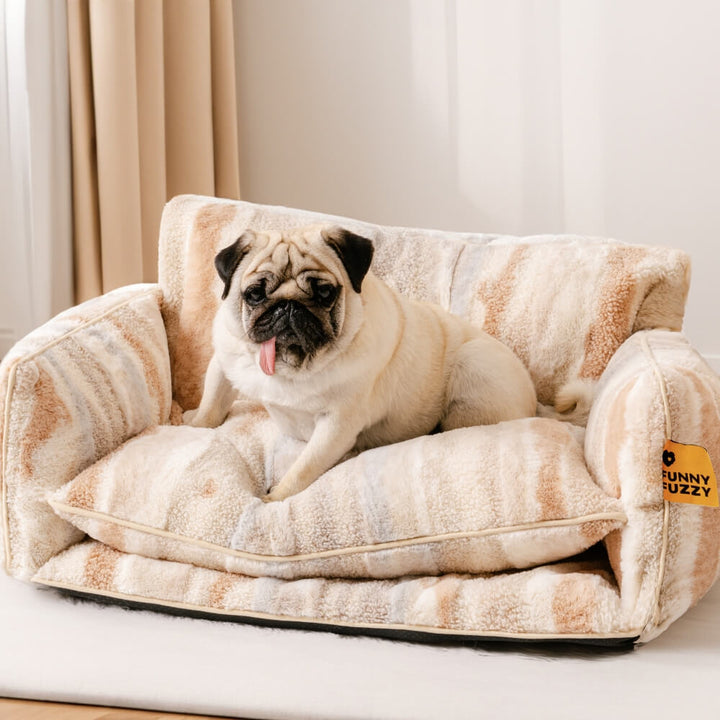 Replacement pet sofa bed cover in striped faux lambswool, soft comfort for dogs and cats