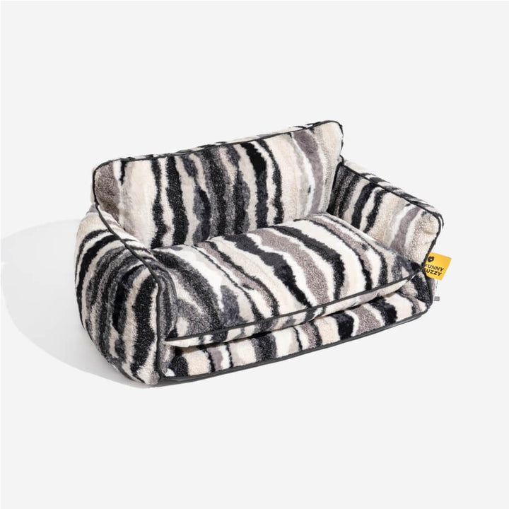 Washable striped faux lambswool pet bed cover, a perfect replacement for dog and cat sofa beds
