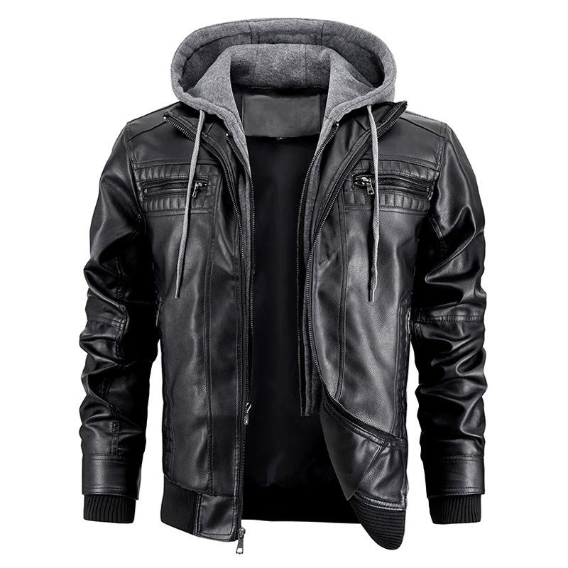 Stylische Herren Kapuzenjacke mit Reißverschlusstaschen und abnehmbarer Kapuze in modernem, schlanken Design.