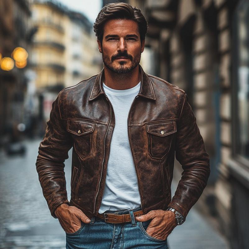 "Stylische Herrenjacke mit Reverskragen, schlanker Schnitt, mehrere Taschen, ideal für eleganten und lässigen Stil."