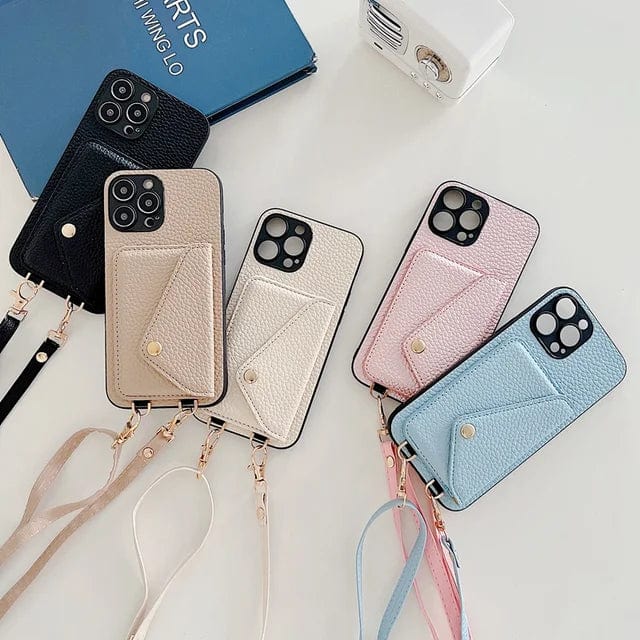 Secure women's crossbody phone case, card holder, & lanyard. Hands-free, stylish, and essential for daily use.