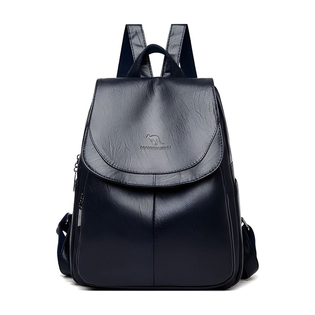 Elegant black leather backpack for women, a waterproof travel bag and stylish accessory for any occasion.