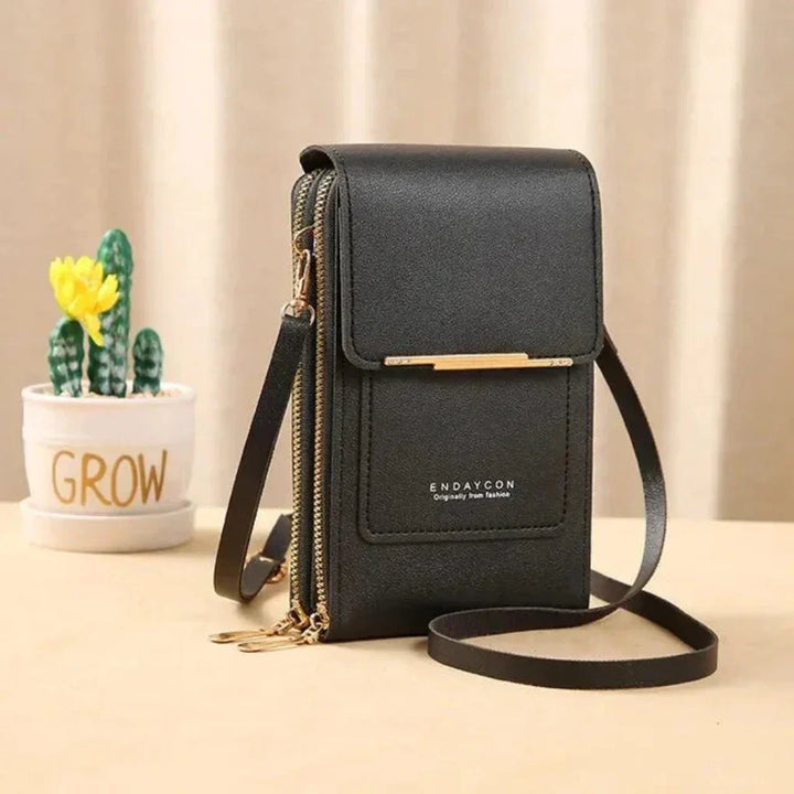 Stylish women's touchscreen phone crossbody bag, secure & small for daily use. Perfect fashion accessory.