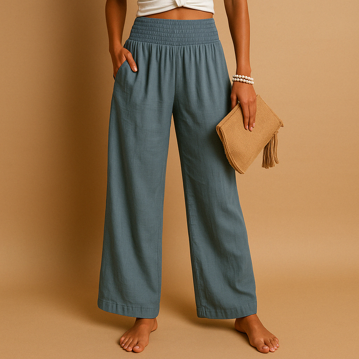 Breathable, lightweight women's trousers, ideal for summer, ensuring comfortable, loose-fit wear.