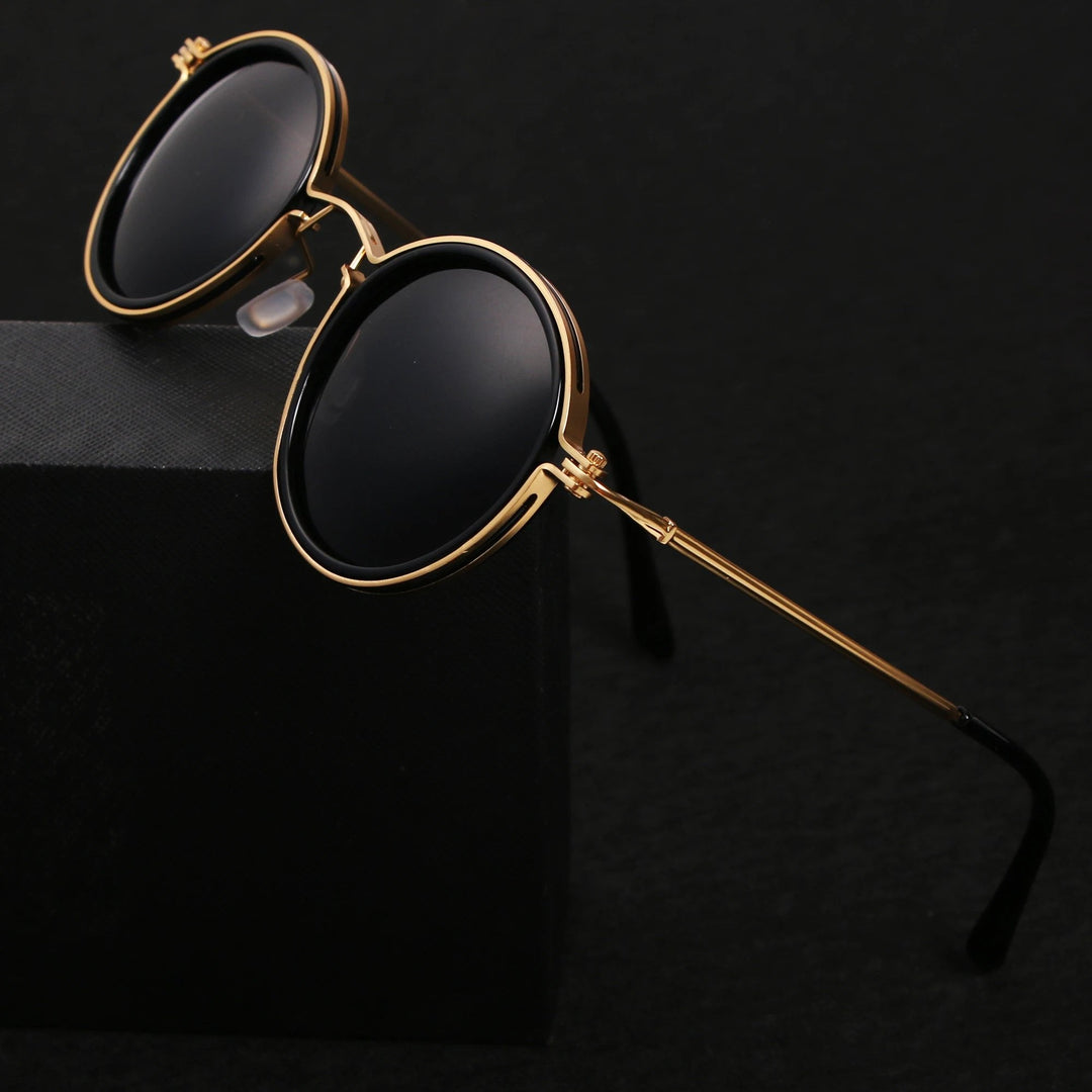 Stylish unisex polarized round frame sunglasses with metal temples for fashion & sun protection.