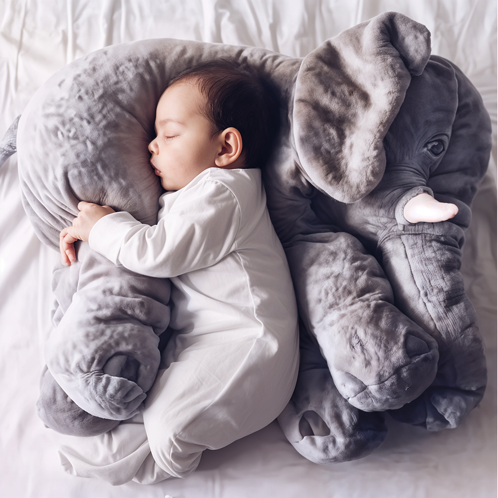 "Superweiches Plüsch Elefant Kuschelkissen für Babys und Kinder, grau, ideale Unterstützung und Trost, in charmantem Design."
